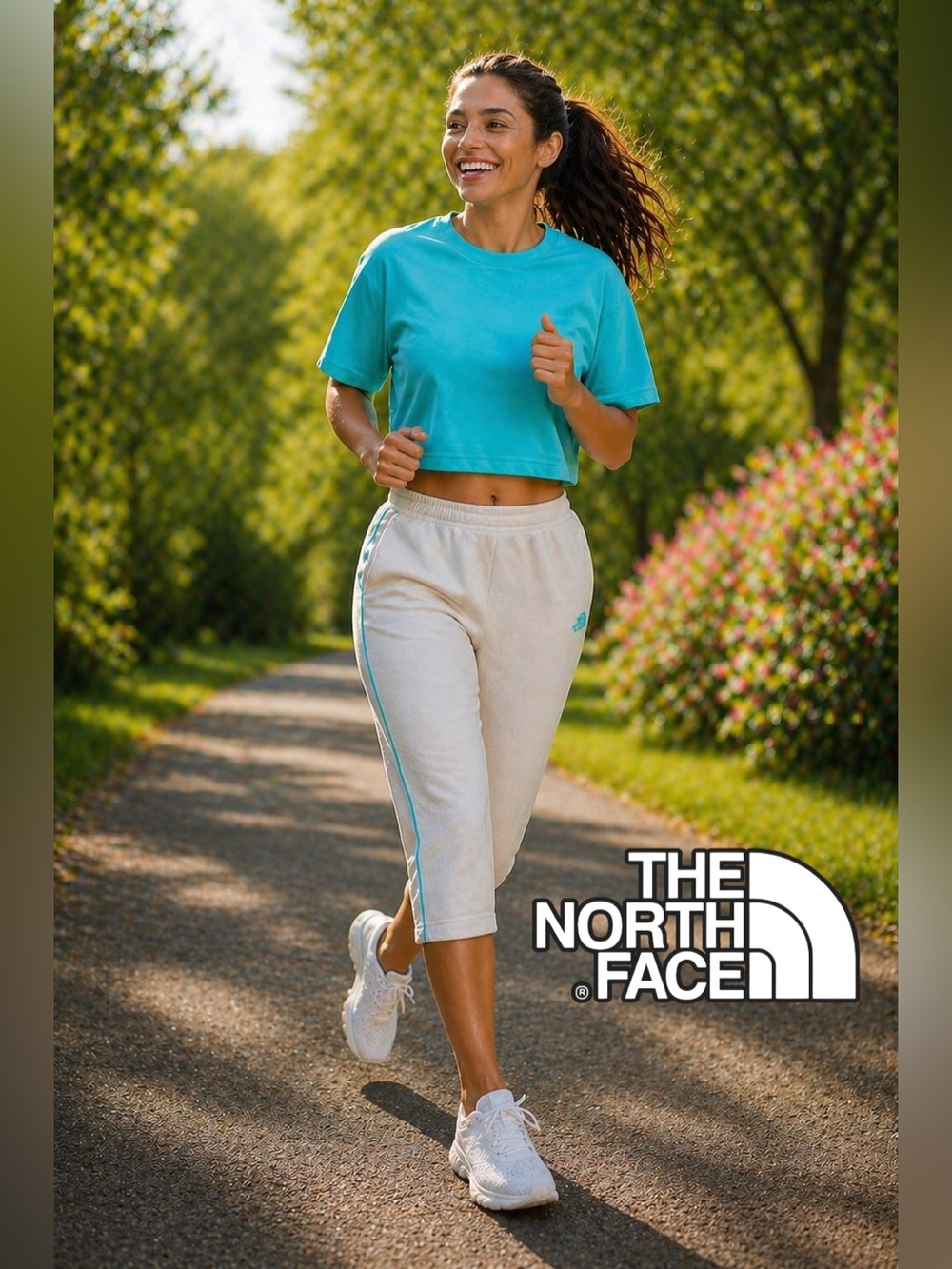 New 🦋 The North Face Ultra Soft Knee-Length Sweats, Gray, Teal Stripes, Petite - Picture 16 of 16